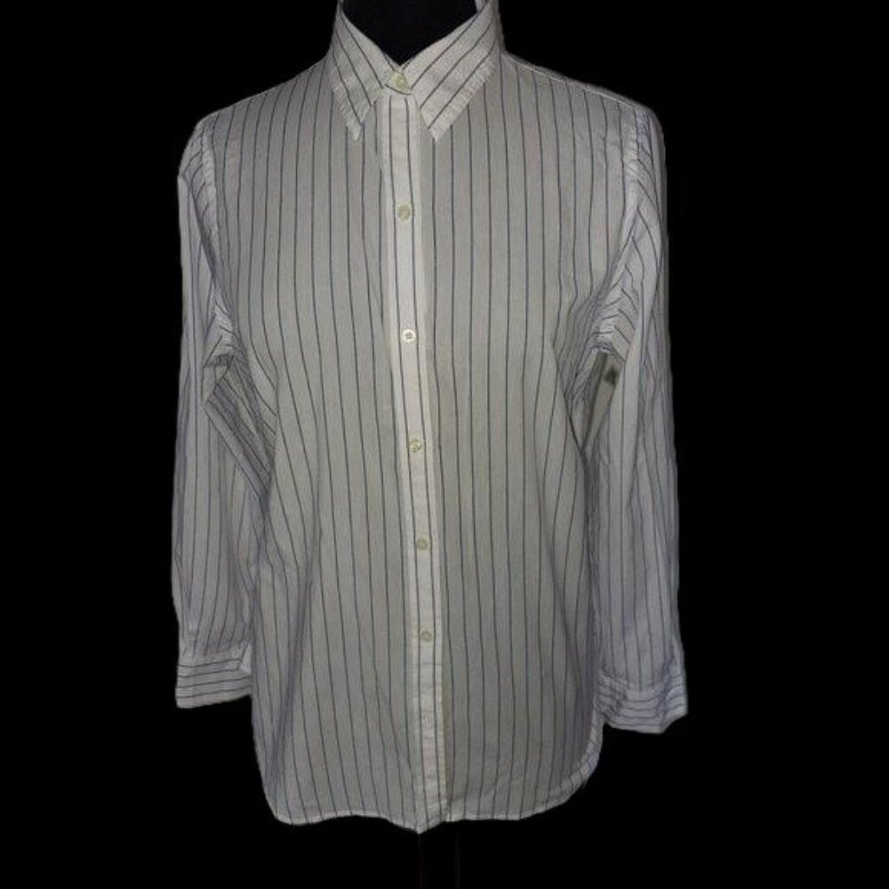Ralph Lauren White Button-Down Shirt with Navy Pinstripes size 14P